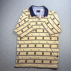 Bugle Boy Polo Shirt Mens Large Yellow Golf Print Cotton Short Sleeve Vintage